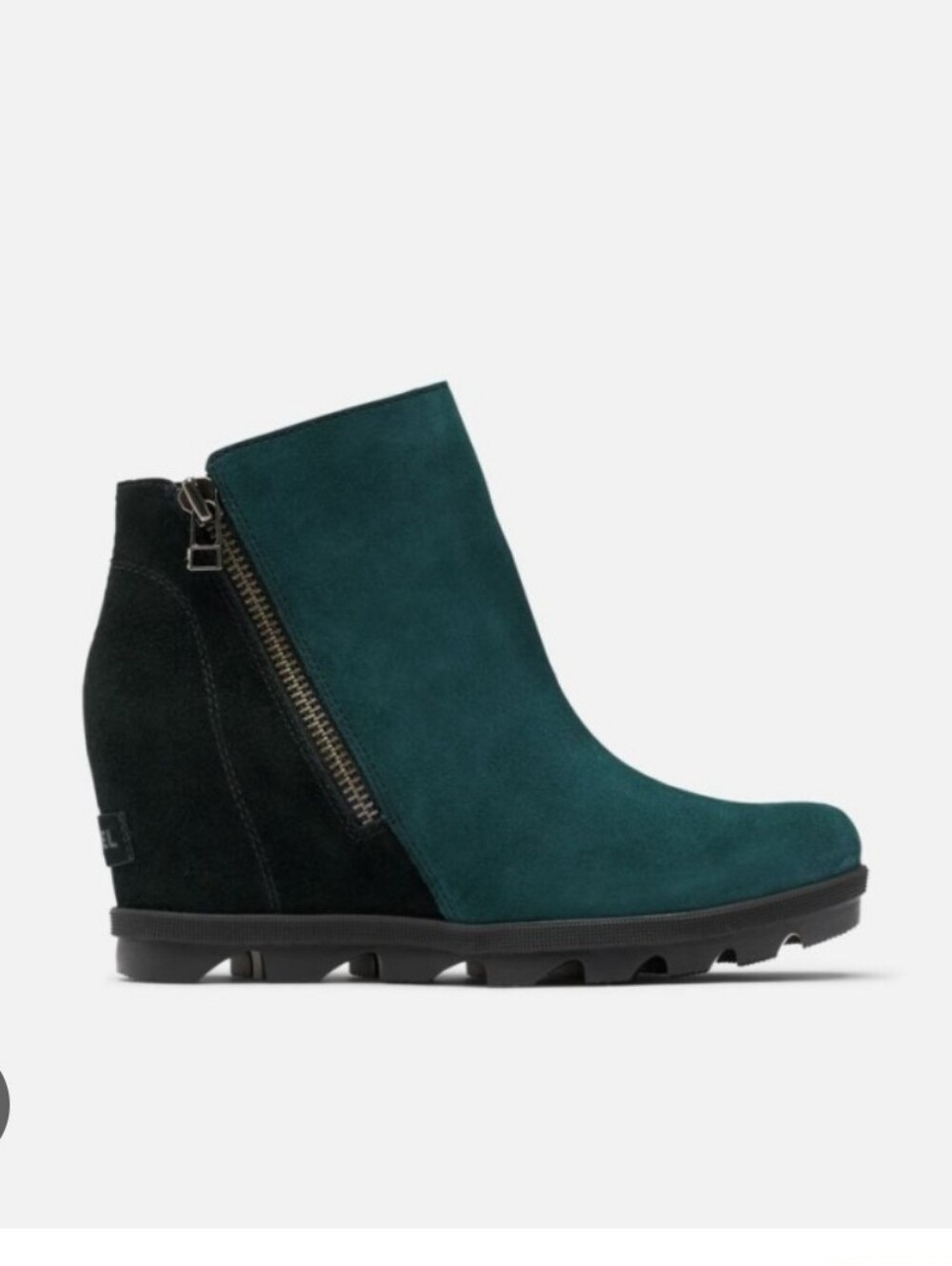 Sorel Joan Of Arctic II Black & Teal Suede Wedge Zip Bootie Size 8.5